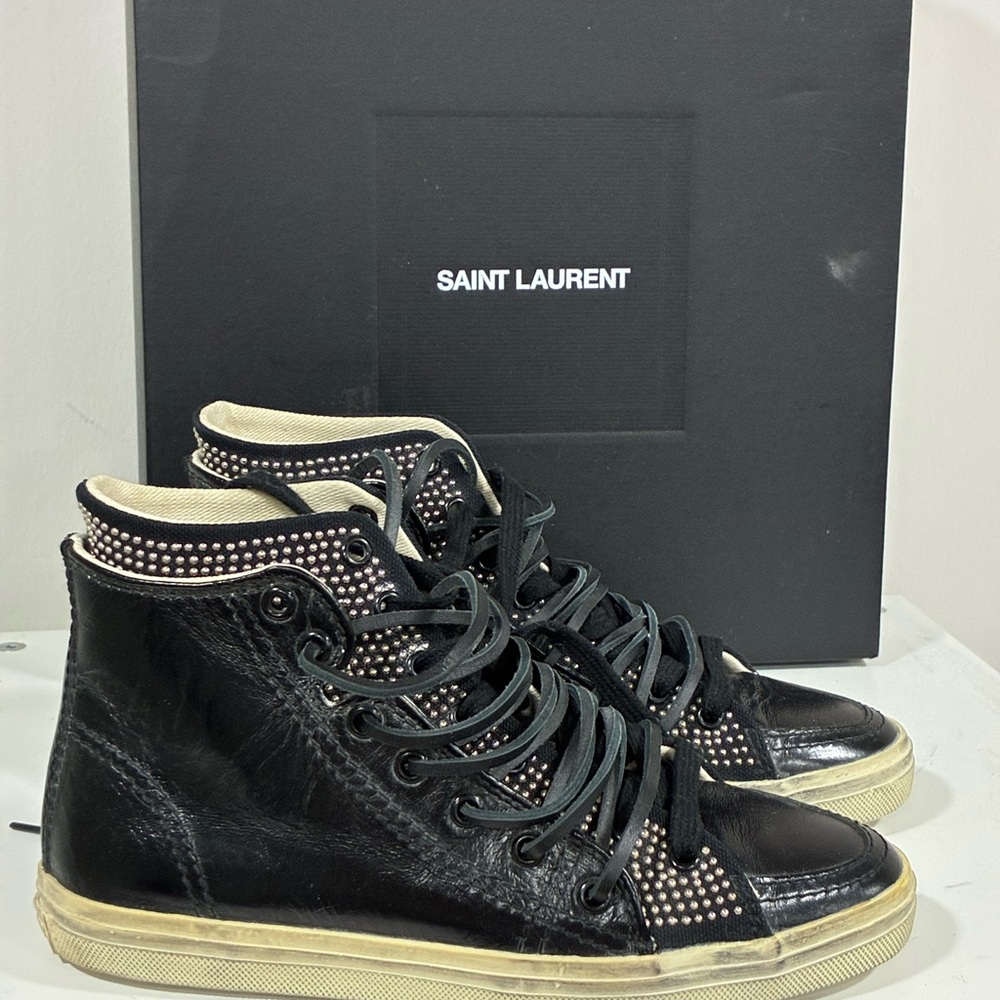 Saint Laurent Double Studded High Top Sneaker Size EU 35 USA 5 - Picture 3 of 13